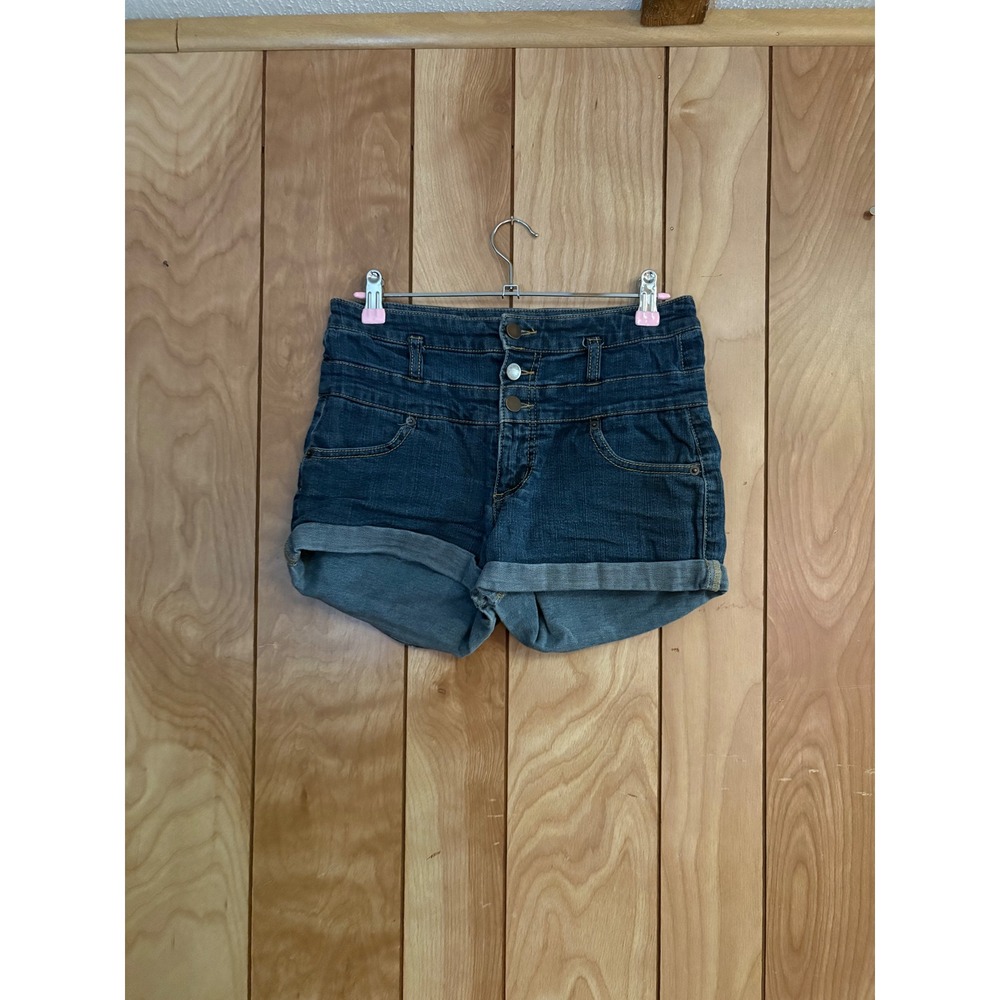 Xhilaration Womens High Waisted Multi Button Fly Denim Shorts Dark Wash Size 6